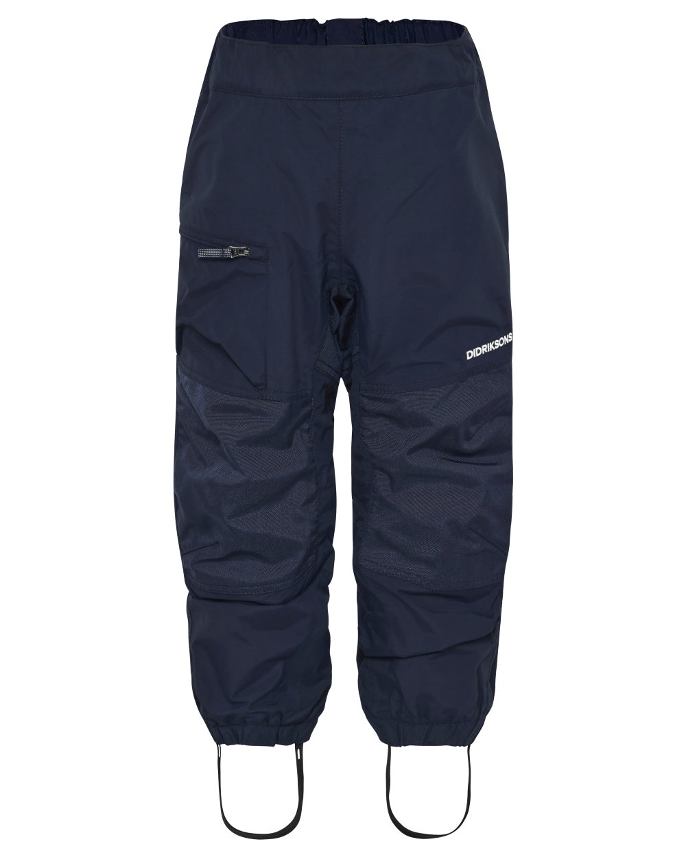 Navy coloured Didriksons Childrens Dusk Pants on white background