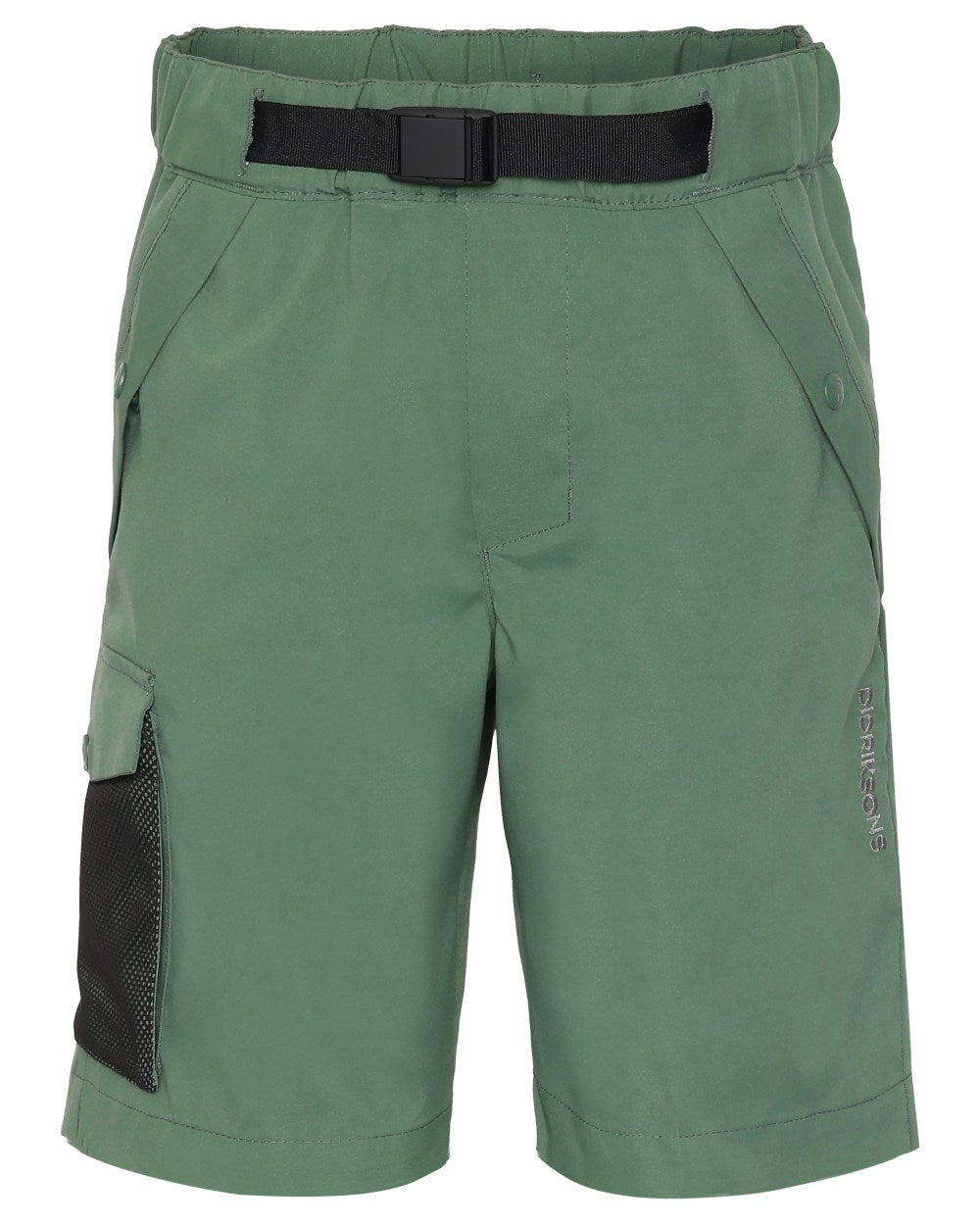 Dark Moss coloured Didriksons Childrens Eken Shorts on white background