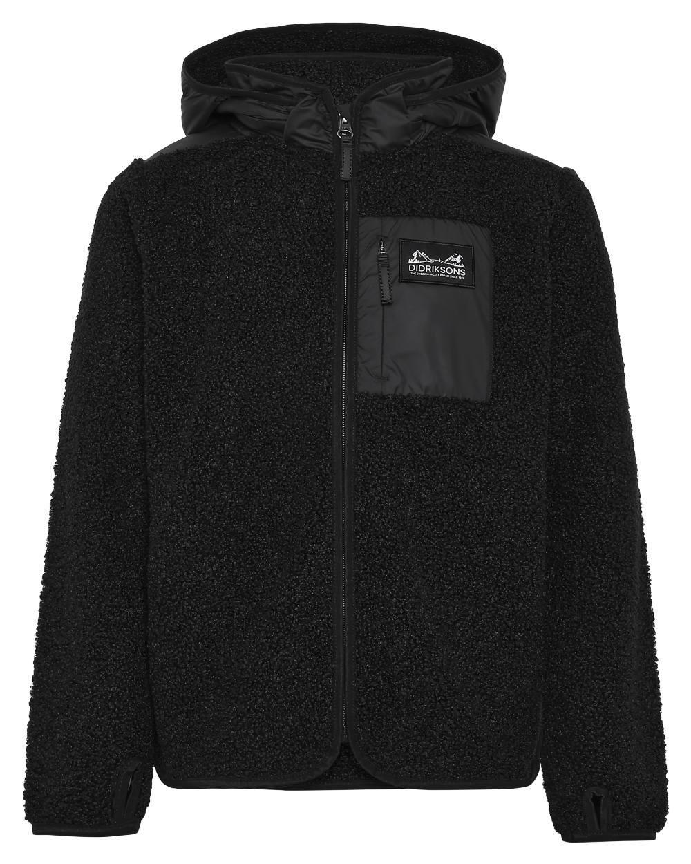 Black coloured Didriksons Childrens Exa Full-Zip Fleece 3 on white background