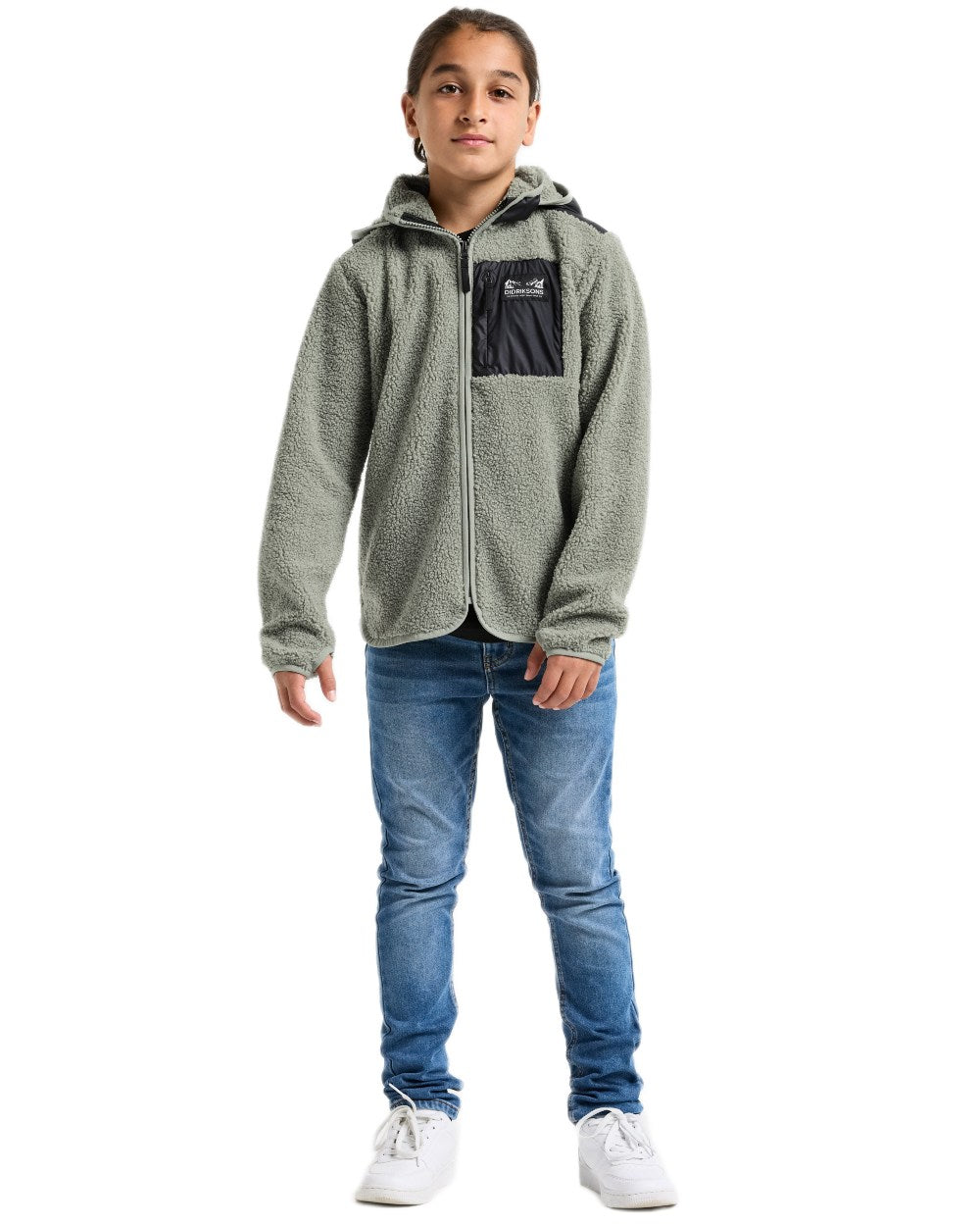 Wilted Leaf coloured Didriksons Childrens Exa Full-Zip Fleece 3 on white background