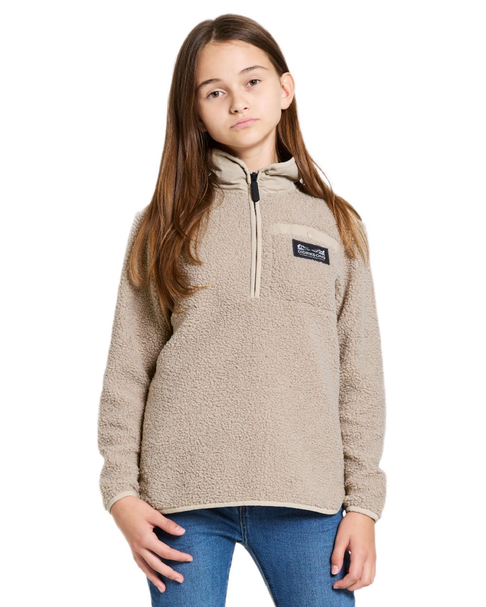 Beach Beige coloured Didriksons Childrens Exa Half Zip Sweater on white background