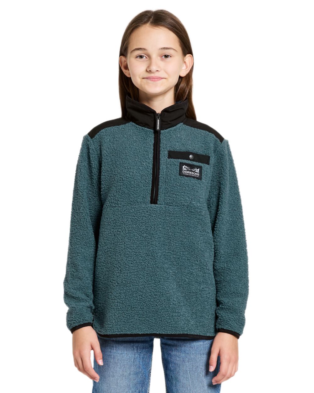 Star Blue coloured Didriksons Childrens Exa Half Zip Sweater on white background