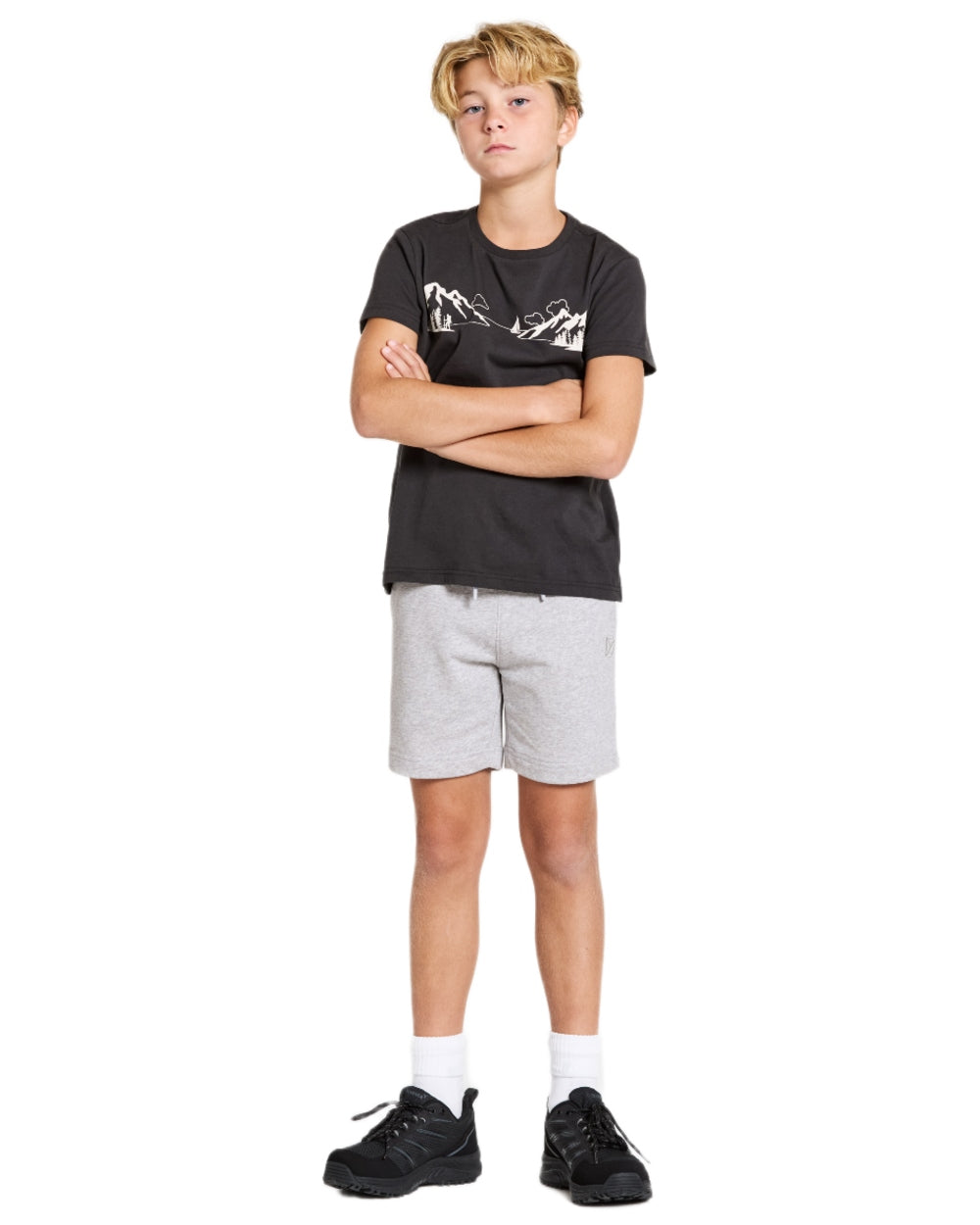Aluminum Melange coloured Didriksons Childrens Fejan Shorts on white background