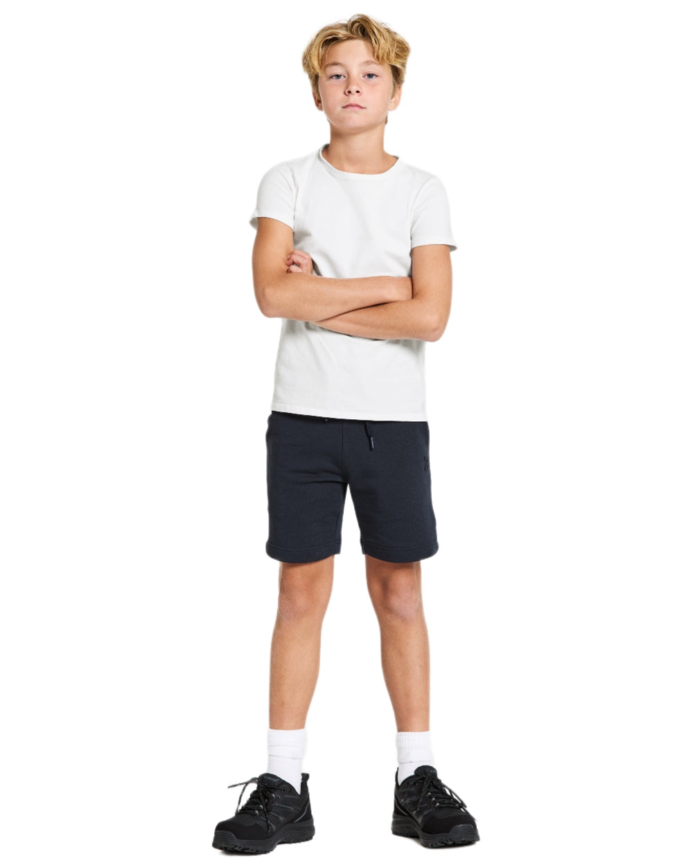 Navy coloured Didriksons Childrens Fejan Shorts on white background