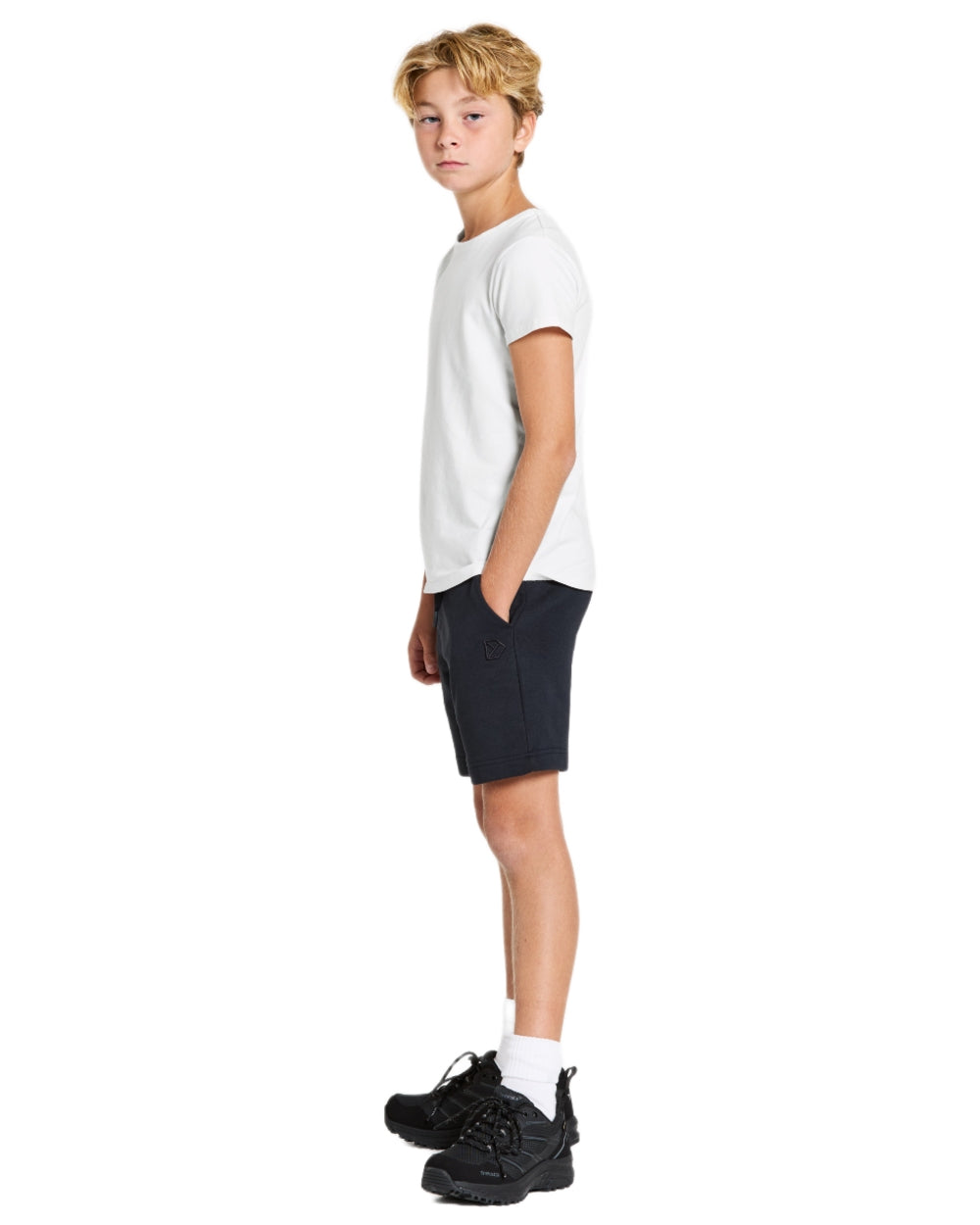 Navy coloured Didriksons Childrens Fejan Shorts on white background