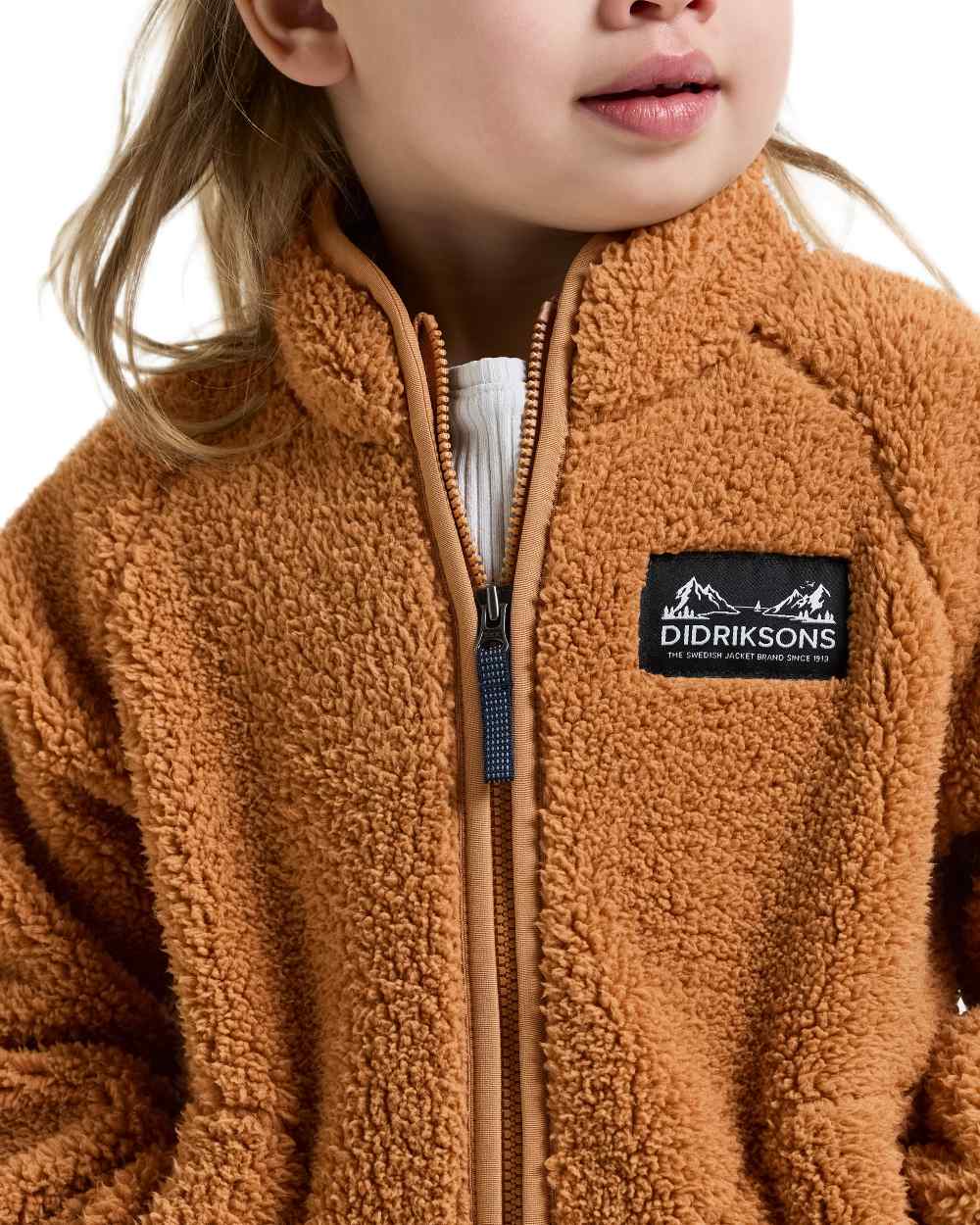 Almond Tree coloured Didriksons Childrens Gibbs Full Zip Jacket 2 on white background