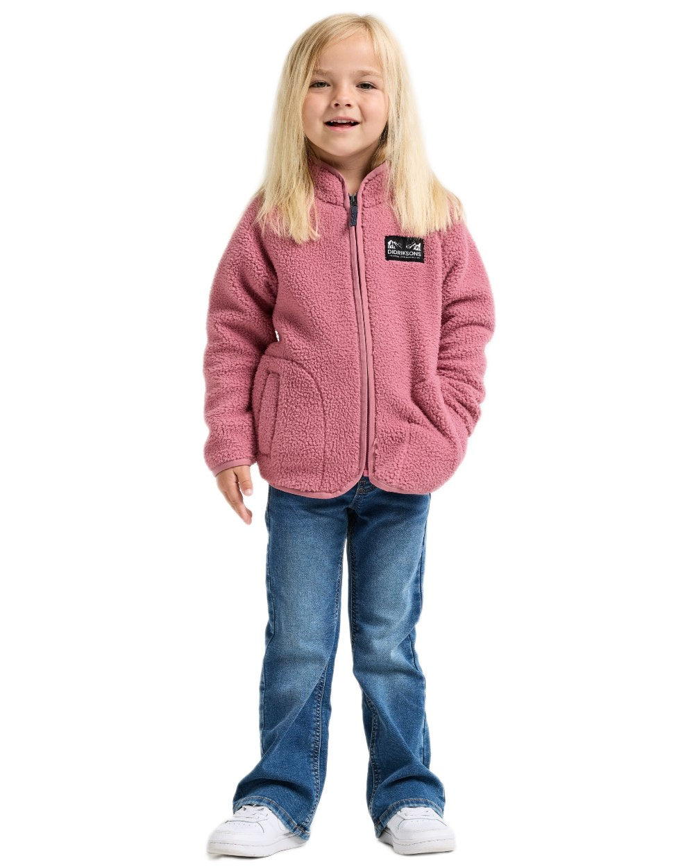 Heather Pink coloured Didriksons Childrens Gibbs Full Zip Jacket 2 on white background