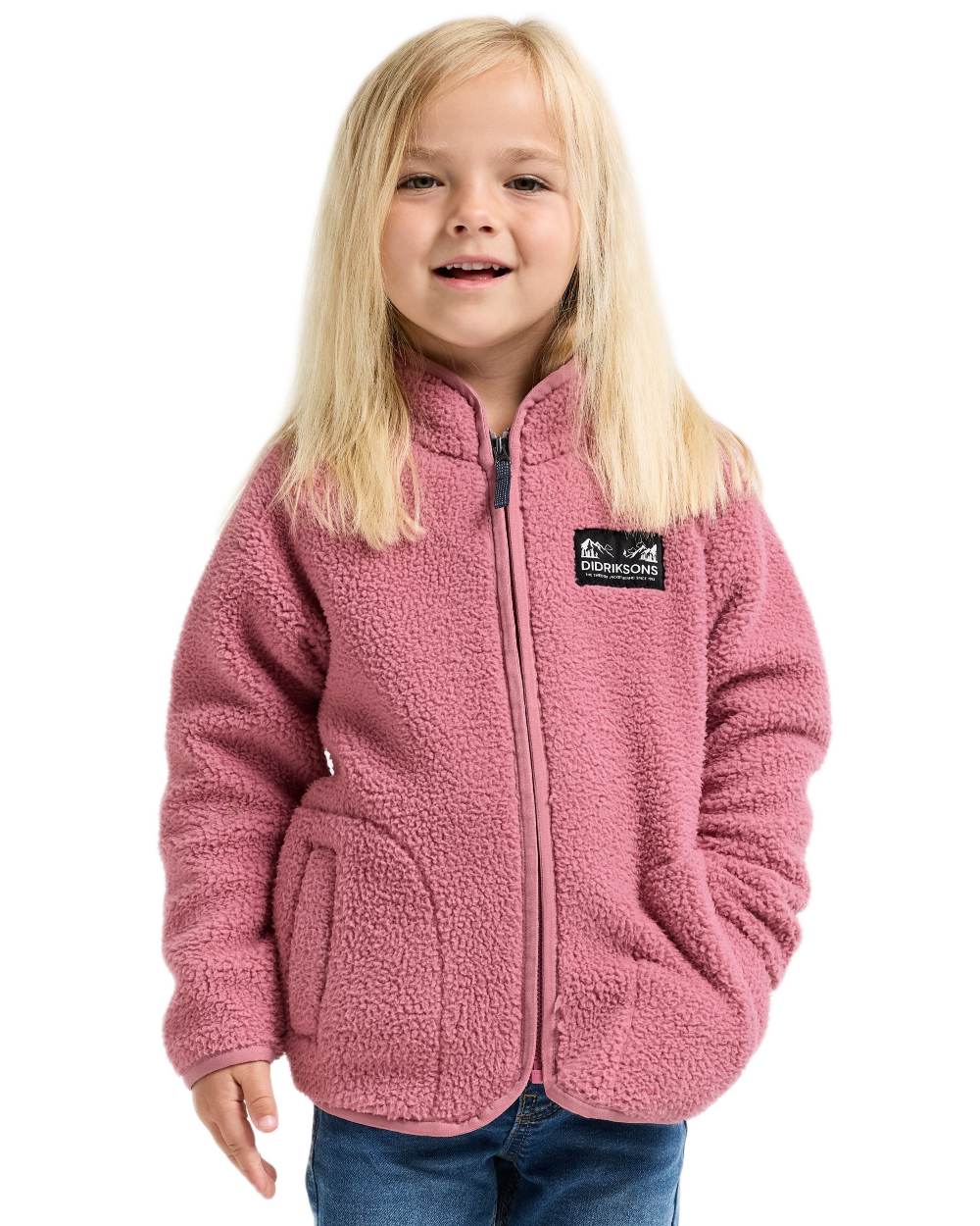 Heather Pink coloured Didriksons Childrens Gibbs Full Zip Jacket 2 on white background