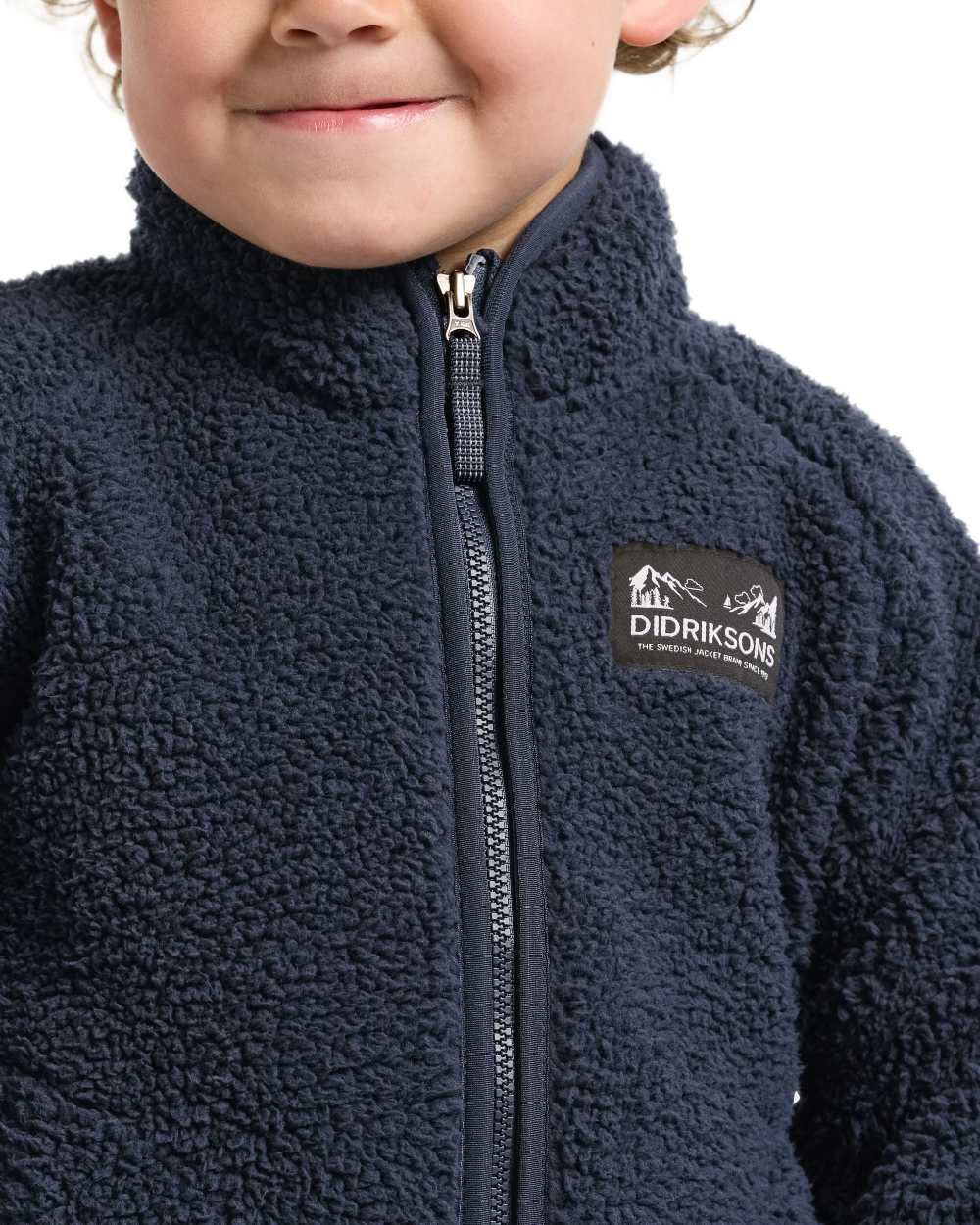 Navy coloured Didriksons Childrens Gibbs Full Zip Jacket 2 on white background