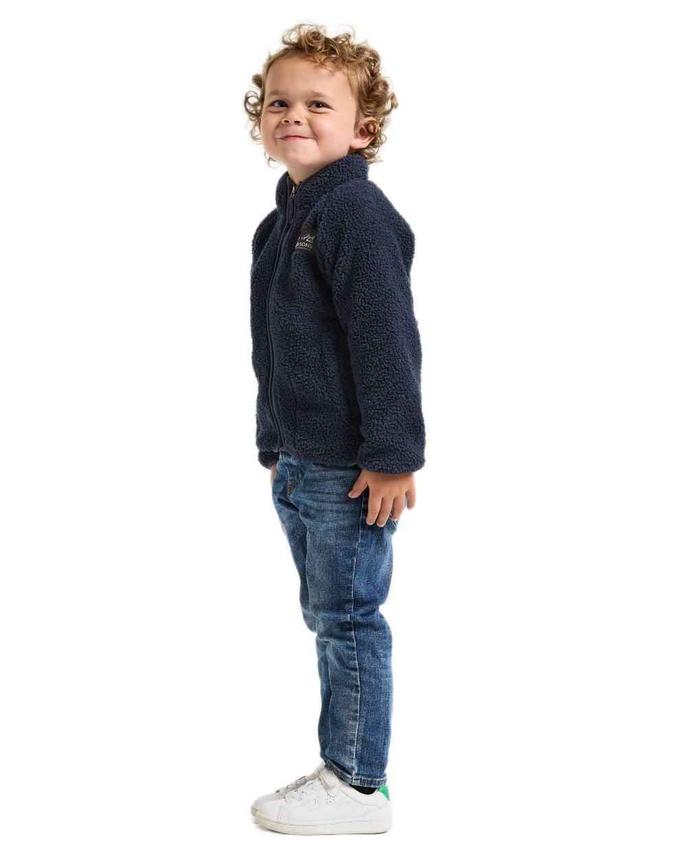 Navy coloured Didriksons Childrens Gibbs Full Zip Jacket 2 on white background