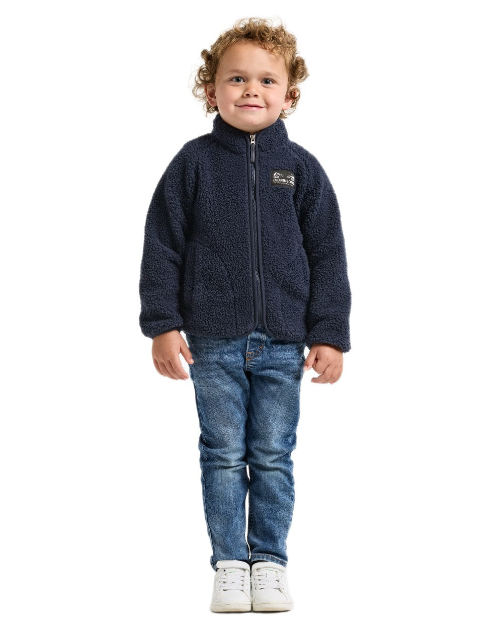 Navy coloured Didriksons Childrens Gibbs Full Zip Jacket 2 on white background