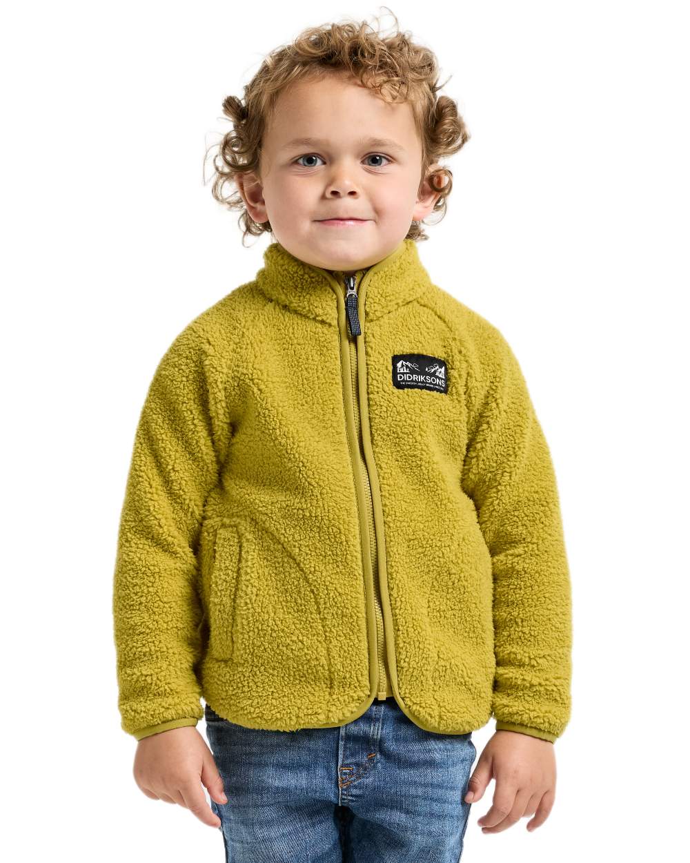 Yellow Pollen coloured Didriksons Childrens Gibbs Full Zip Jacket 2 on white background