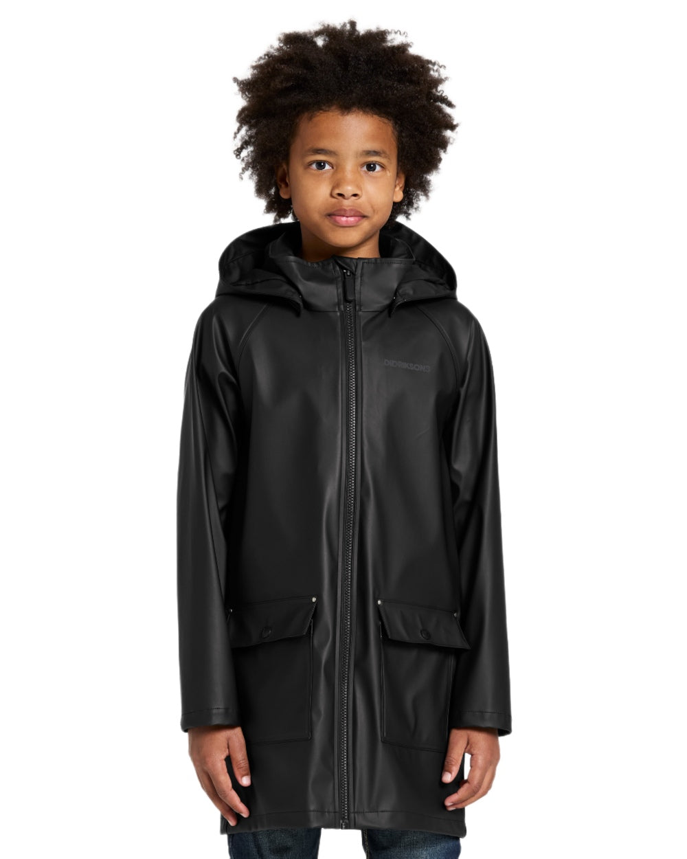 Black coloured Didriksons Childrens Giga Jacket on white background