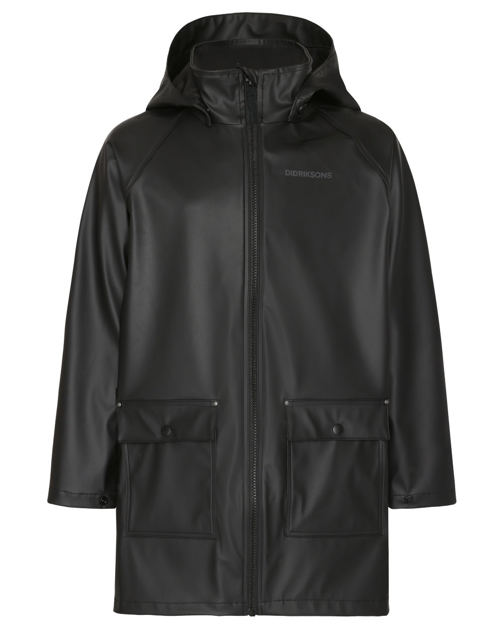 Black coloured Didriksons Childrens Giga Jacket on white background