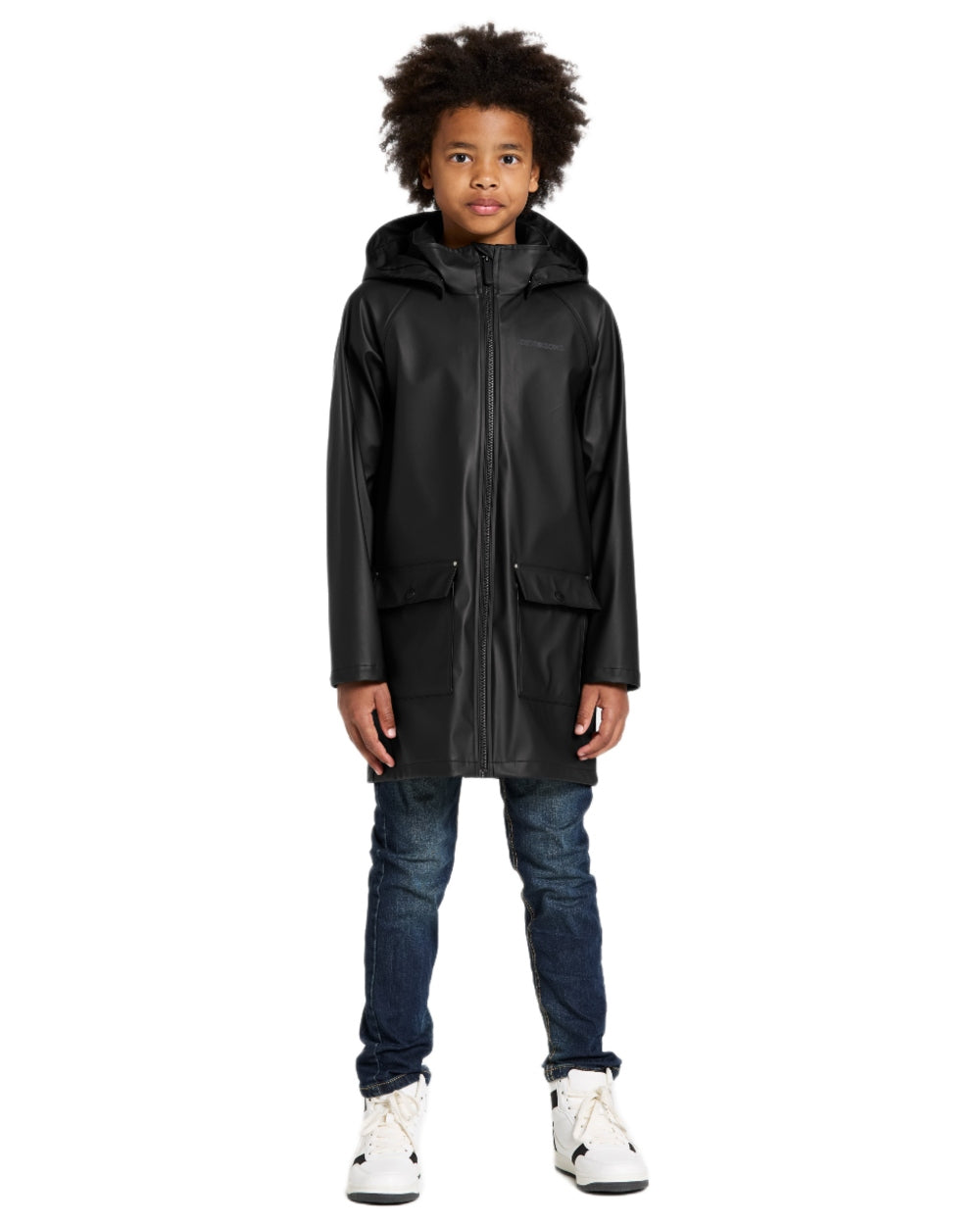 Black coloured Didriksons Childrens Giga Jacket on white background