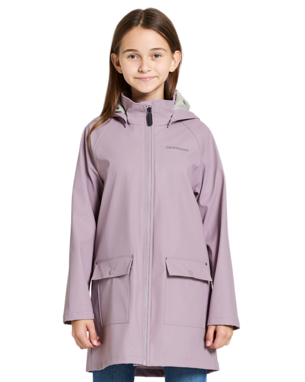 Dusty Lilac coloured Didriksons Childrens Giga Jacket on white background