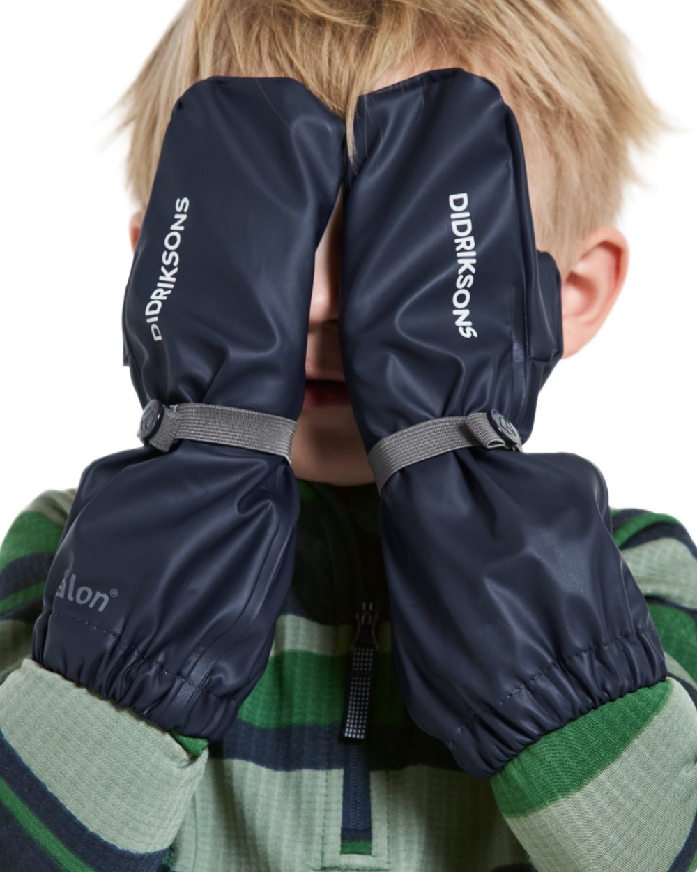 Navy coloured Didriksons Childrens Gloves on white background