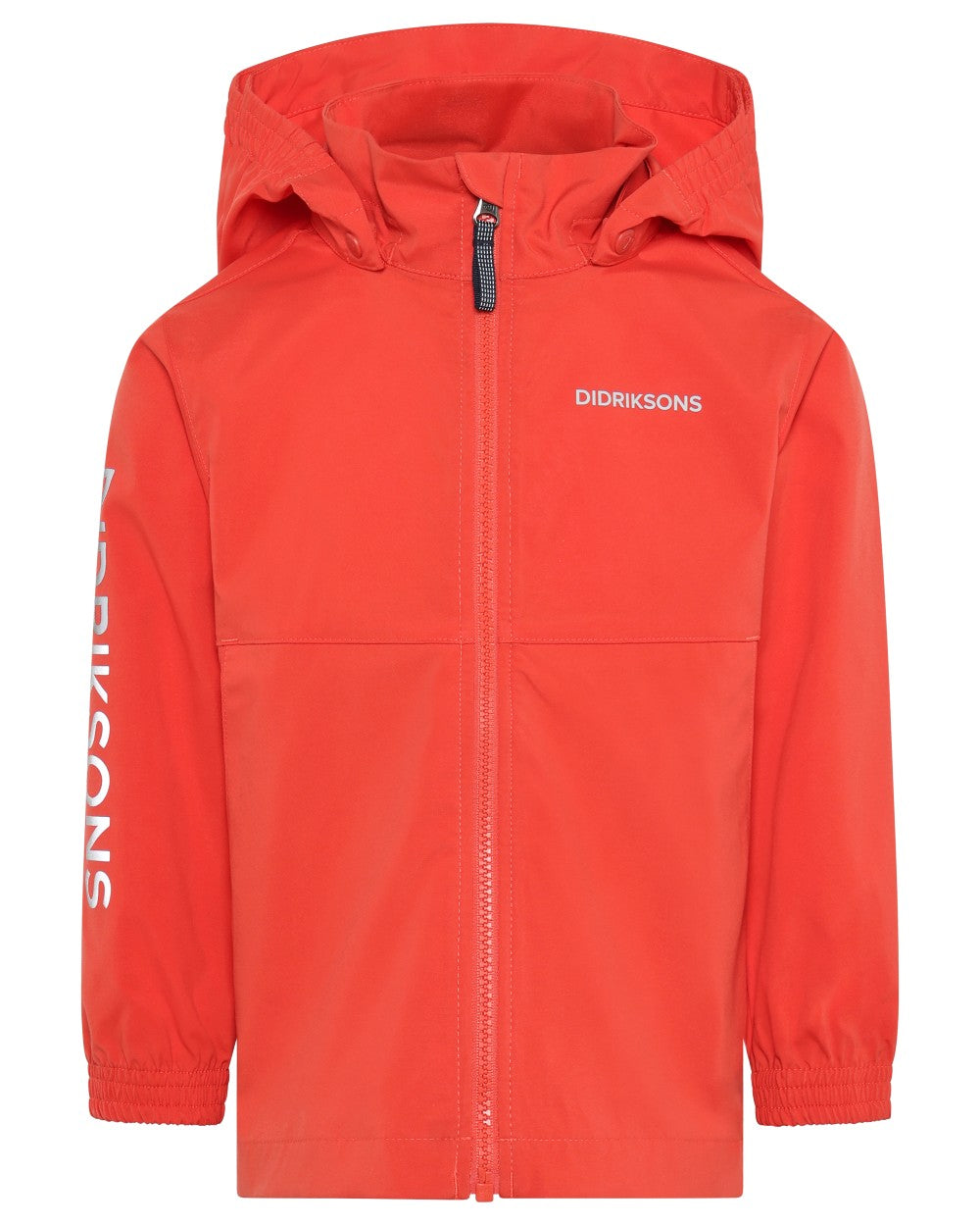 Paprika coloured Didriksons Childrens Hallon Jacket on white background