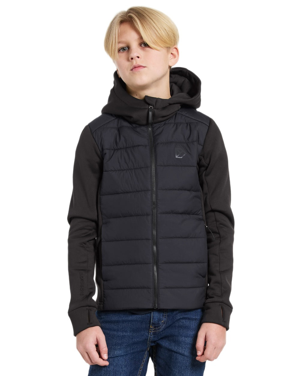 Black coloured Didriksons Childrens Kapris Full Zip Jacket 3 on white background