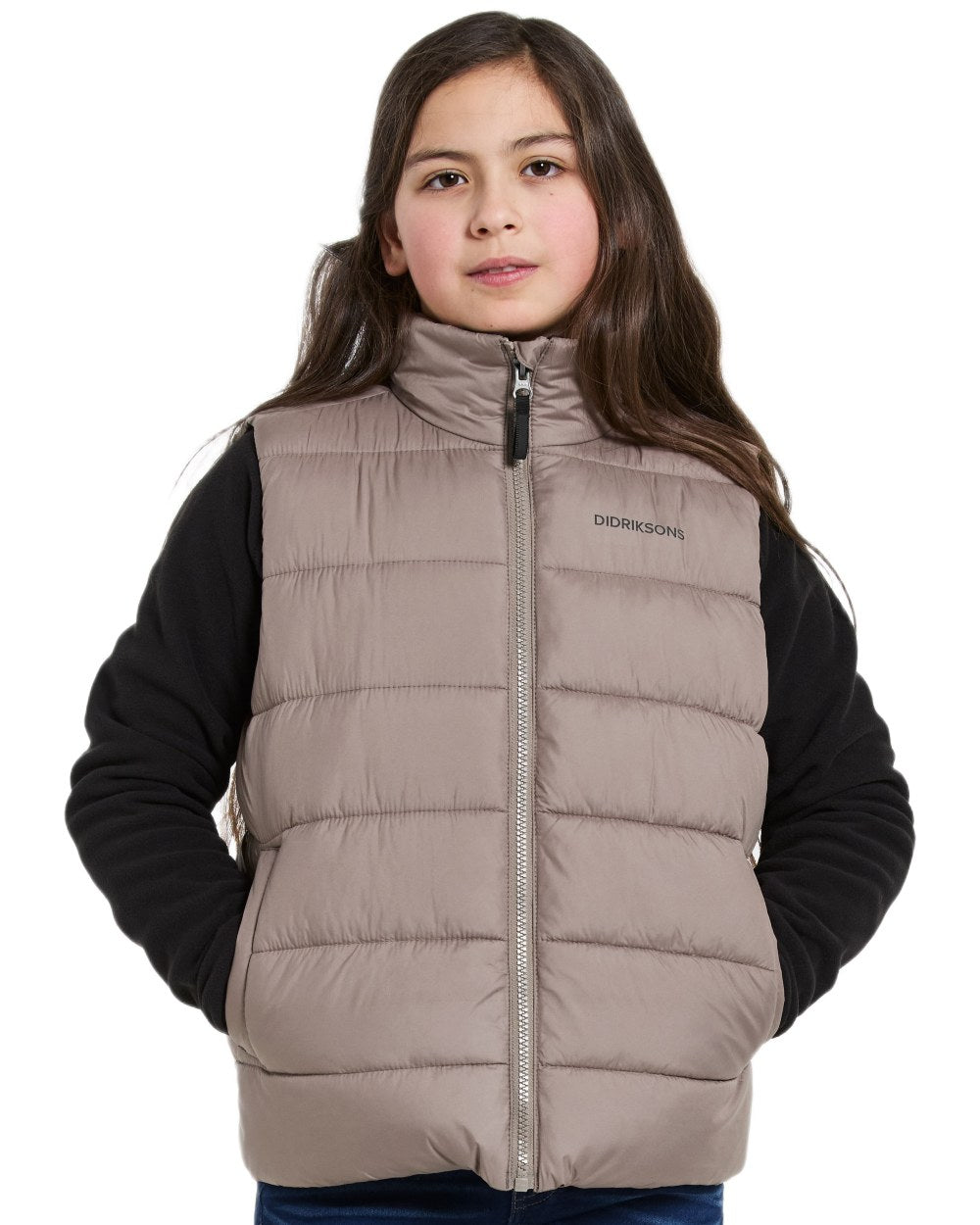 Ash Brown coloured Didriksons Childrens Kilo Vest 2 on white background