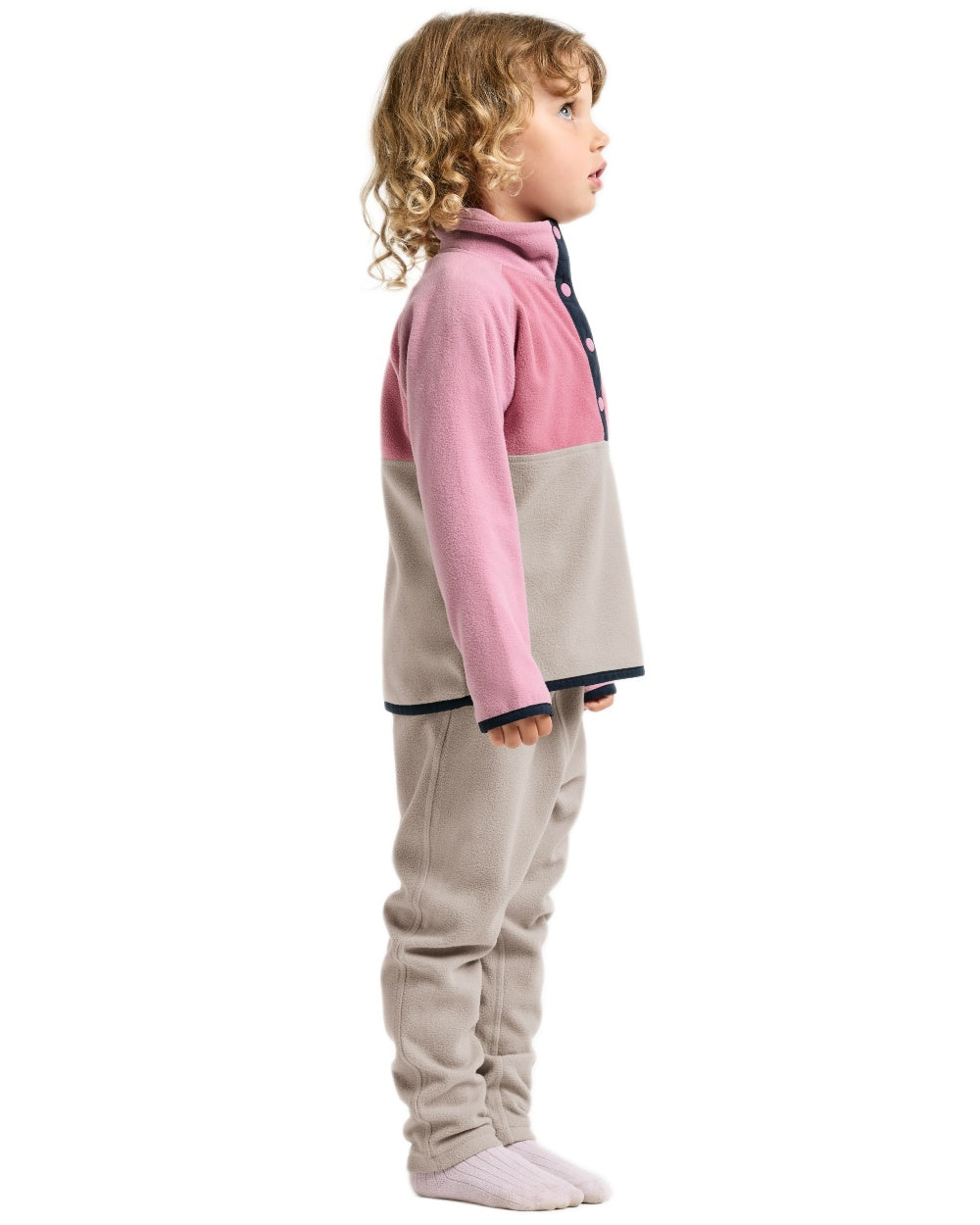 Heather Pink coloured Didriksons Childrens Monte Half Button Fleece 5 on white background