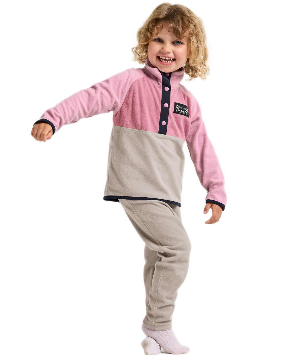 Heather Pink coloured Didriksons Childrens Monte Half Button Fleece 5 on white background