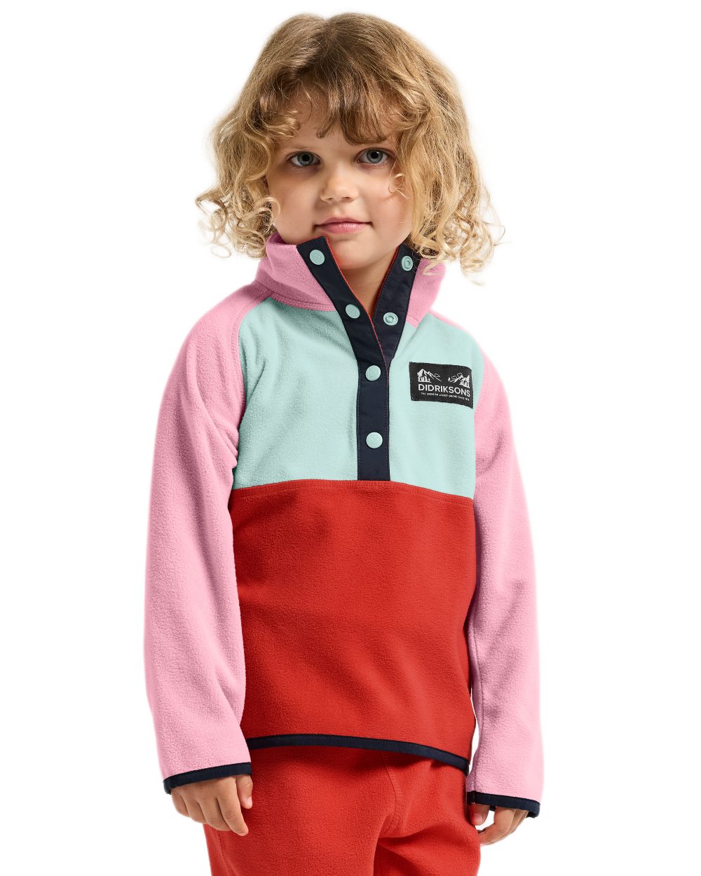 Light Heather Pink coloured Didriksons Childrens Monte Half Button Fleece 5 on white background