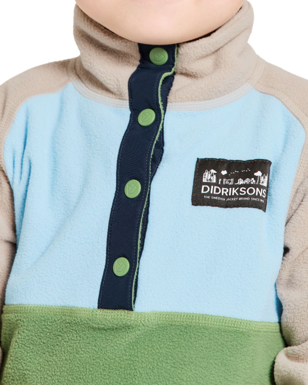 Algae Green coloured Didriksons Childrens Monte Half Button Fleece 4 on white background