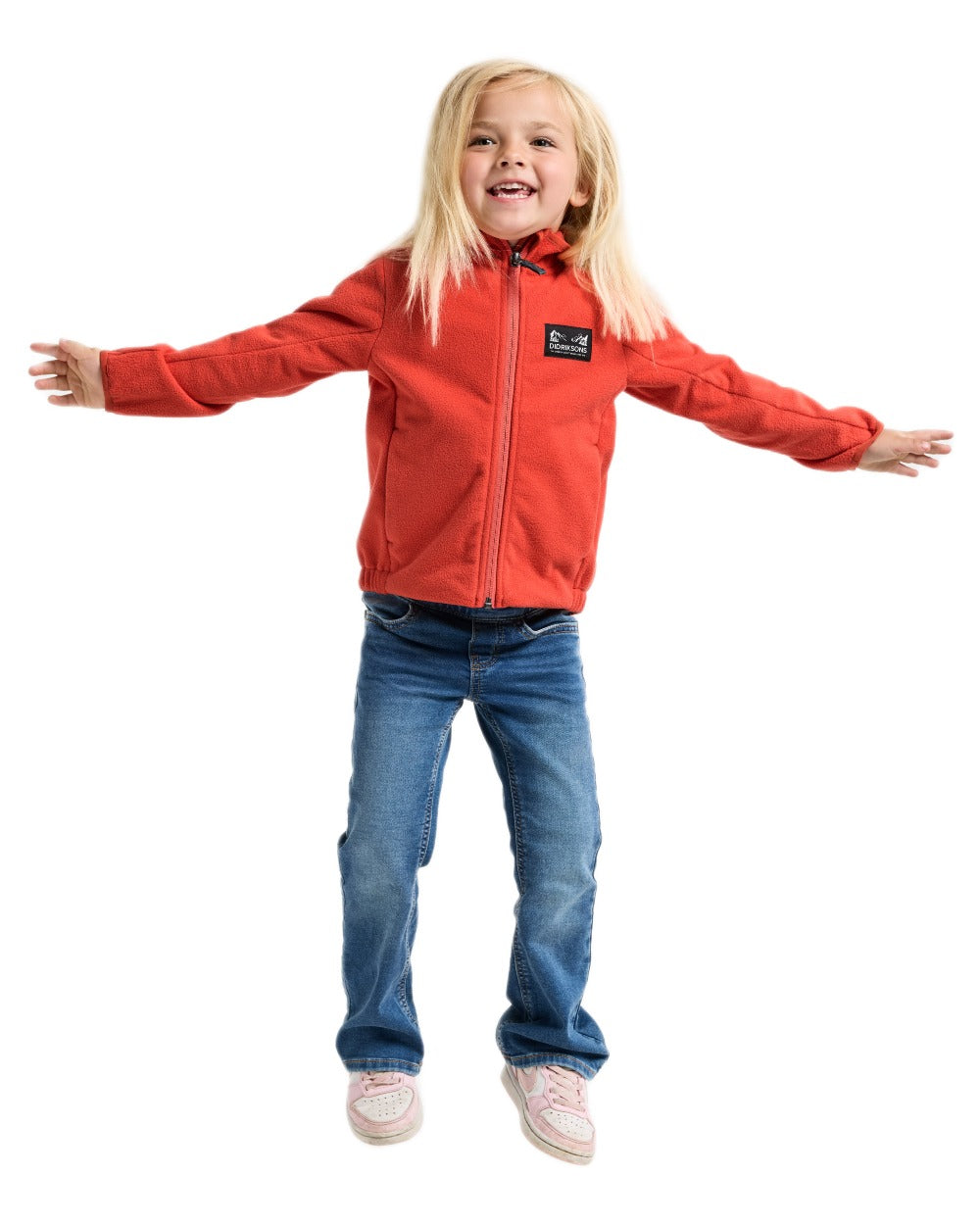 Paprika coloured Didriksons Childrens Muskot Jacket on white background