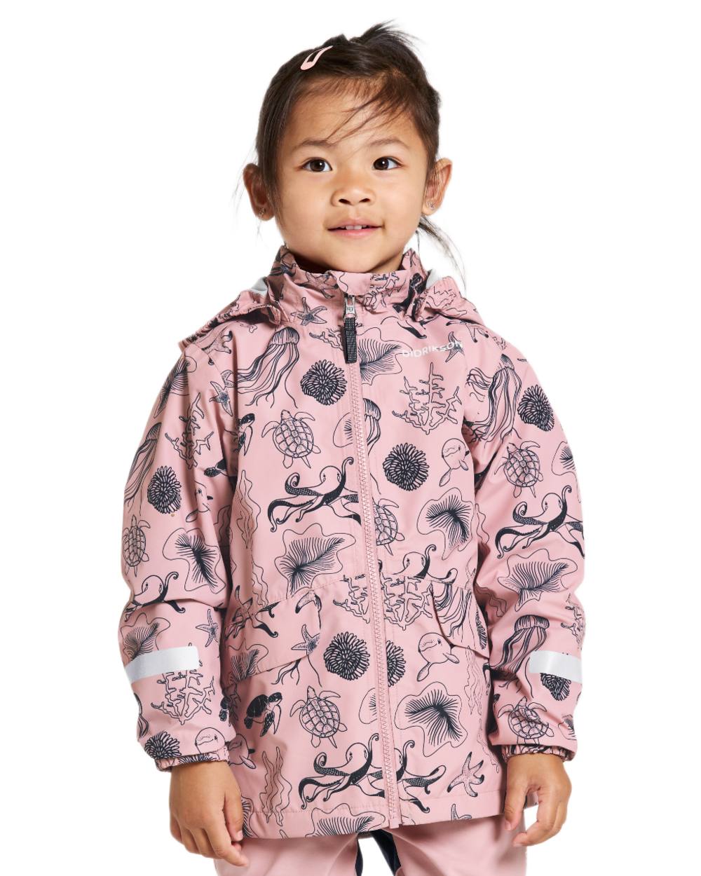 Ocean Soft Pink coloured Didriksons Childrens Norma Printed Jacket on white background