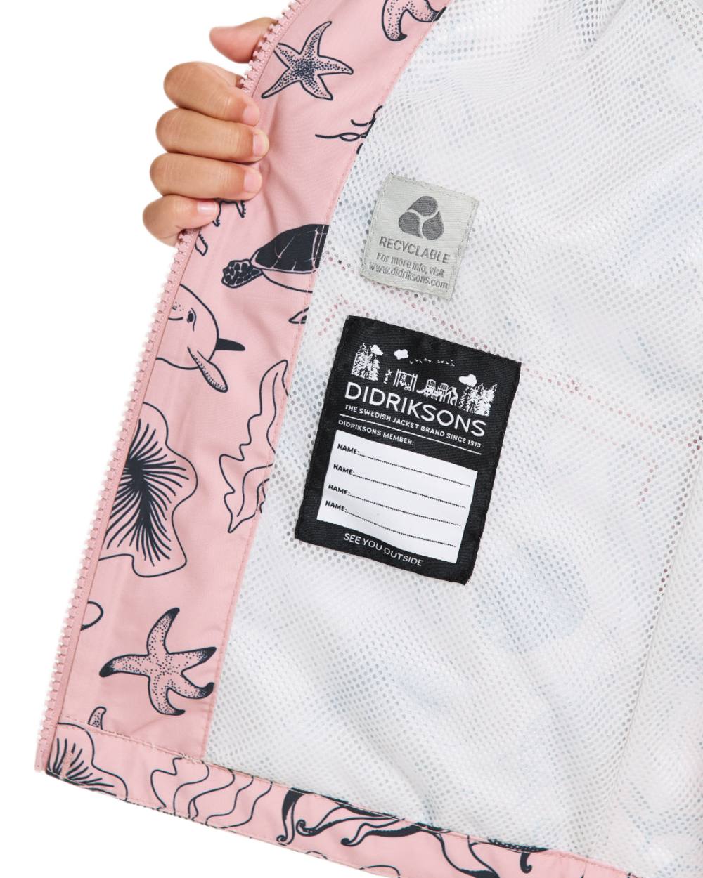 Ocean Soft Pink coloured Didriksons Childrens Norma Printed Jacket on white background