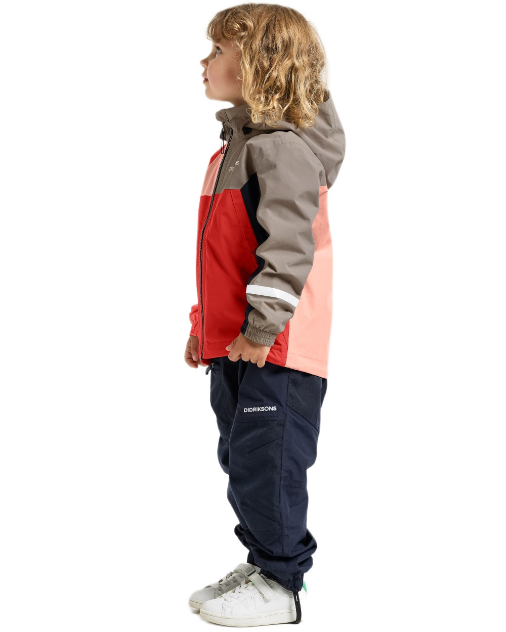 Powder Peach coloured Didriksons Childrens Pilvi Waterproof Jacket on white background