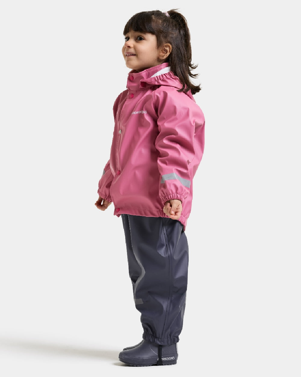 Heather Pink coloured Didriksons Childrens Slaskeman Rain Set 4 on white background