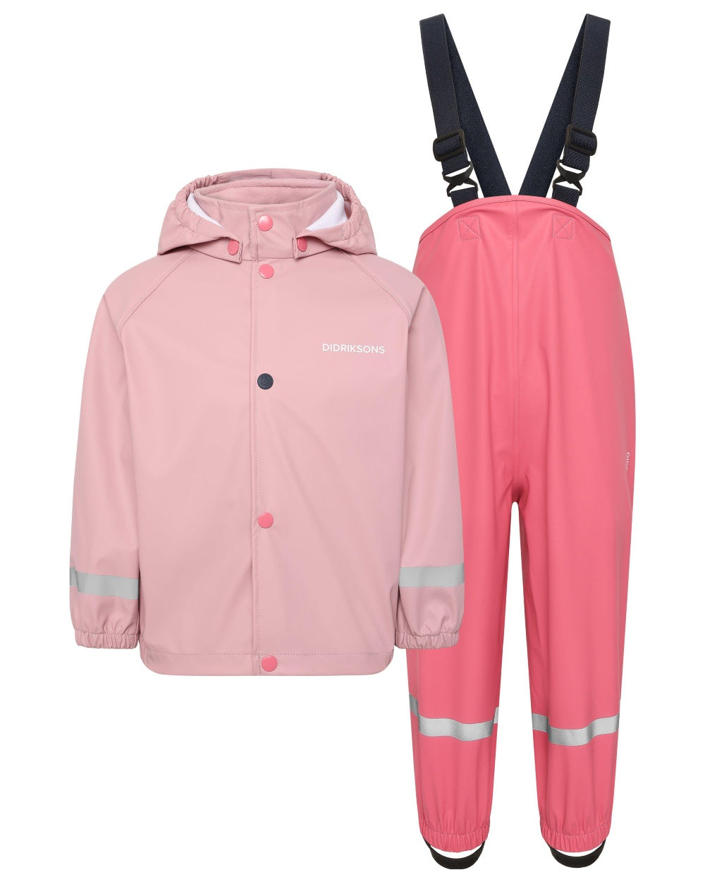 Soft Pink coloured Didriksons Childrens Slaskeman Rain Set Clearance on white background