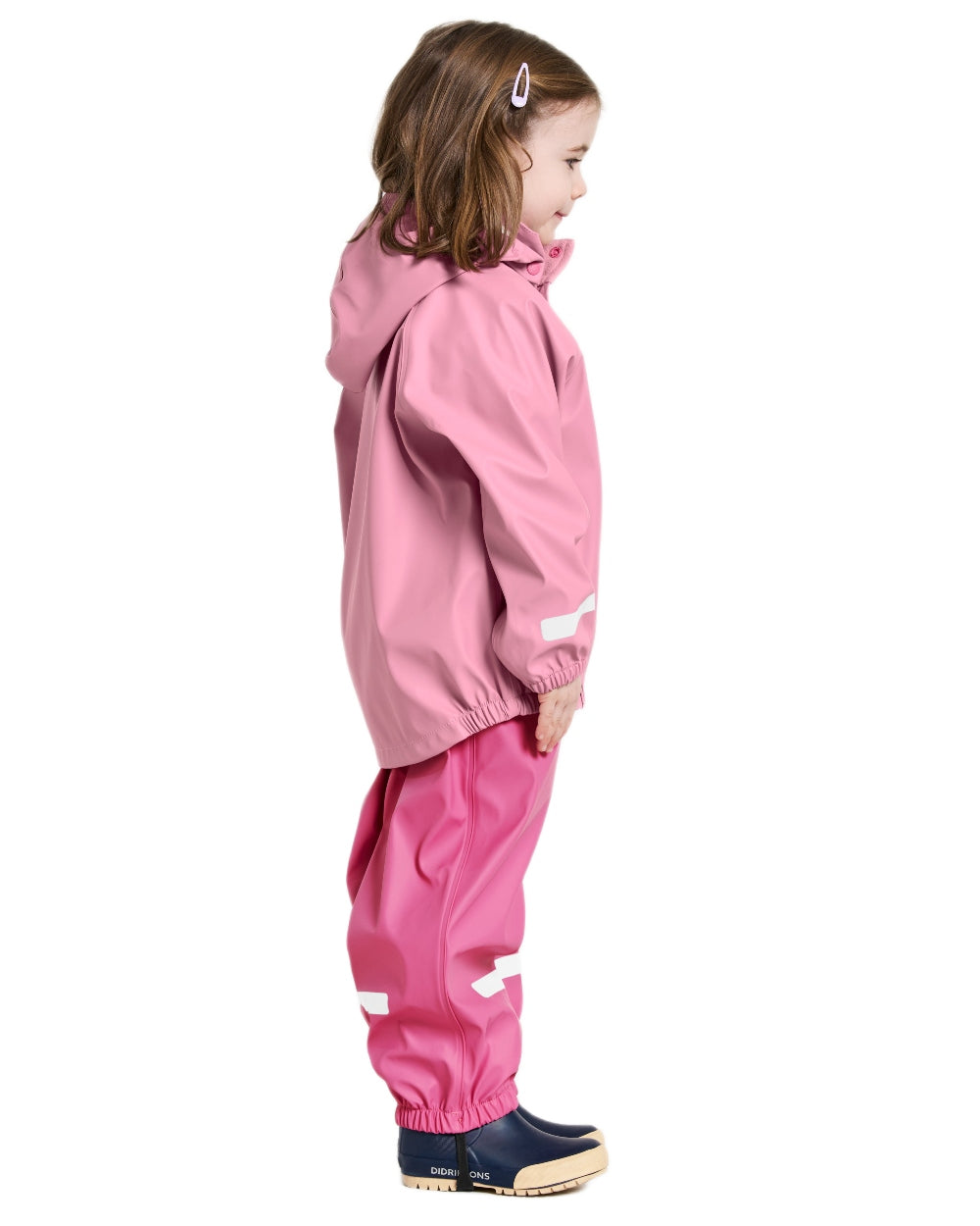 Light Heather Pink coloured Didriksons Childrens Slaskeman Rain Set on white background