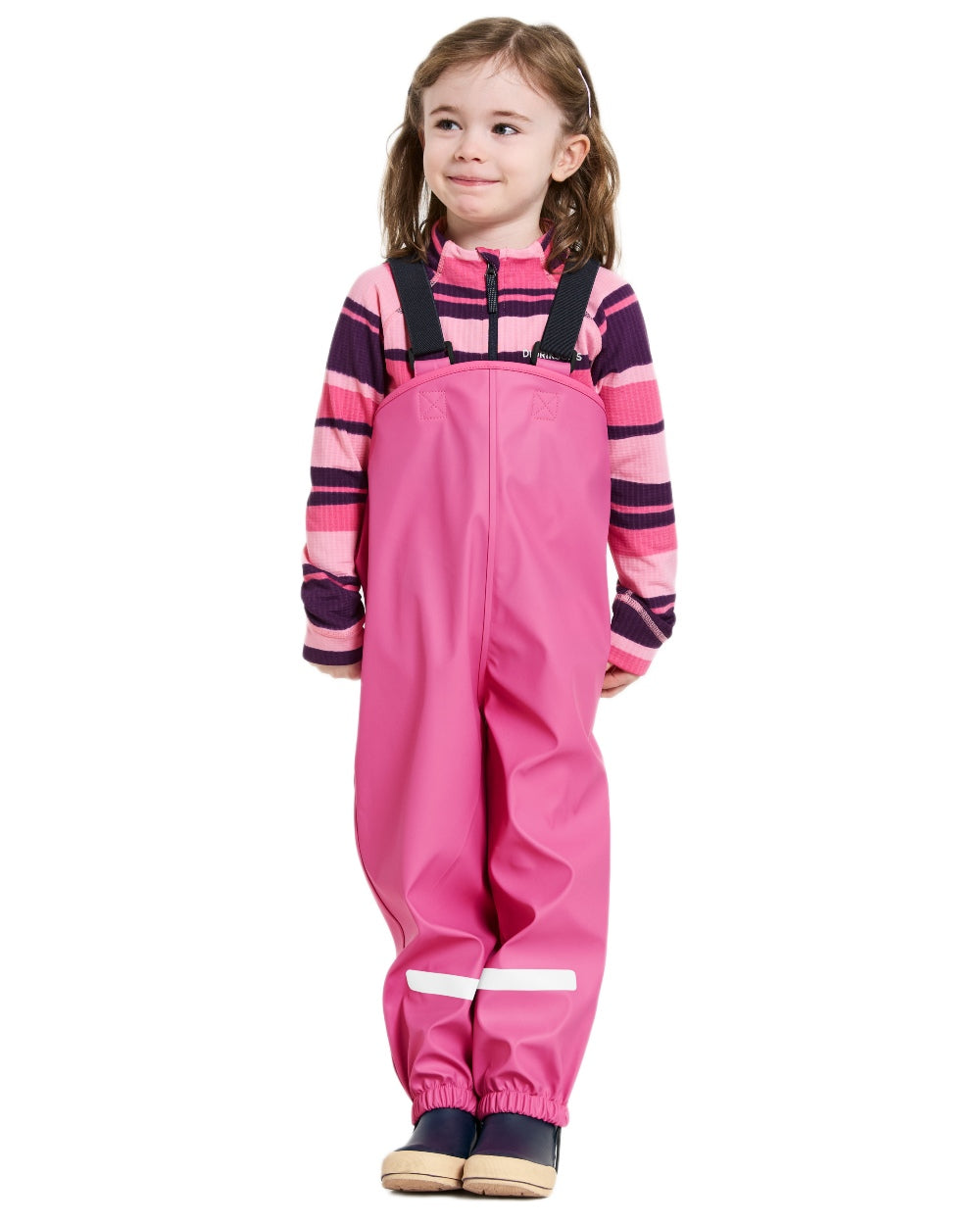Light Heather Pink coloured Didriksons Childrens Slaskeman Rain Set on white background