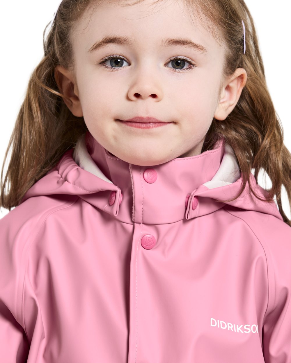 Light Heather Pink coloured Didriksons Childrens Slaskeman Rain Set on white background