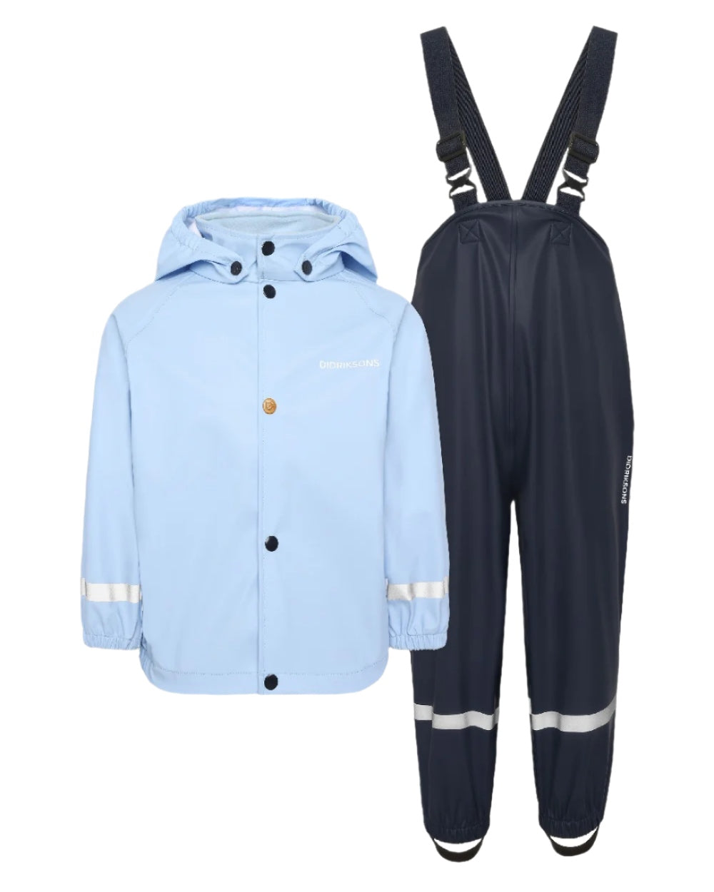 Light Sea Blue coloured Didriksons Childrens Slaskeman Rain Set on white background