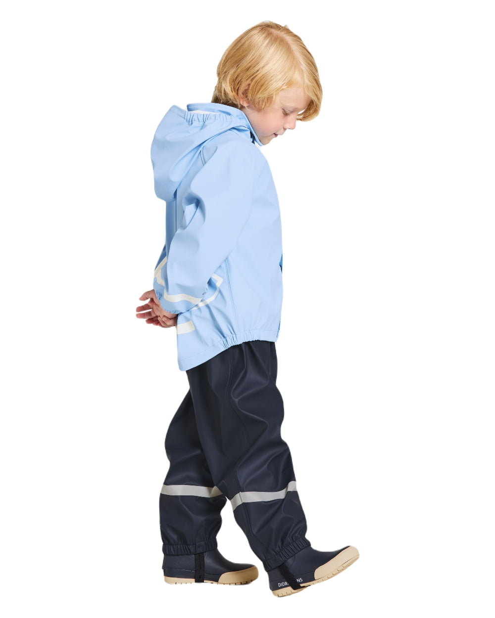 Light Sea Blue coloured Didriksons Childrens Slaskeman Rain Set on white background