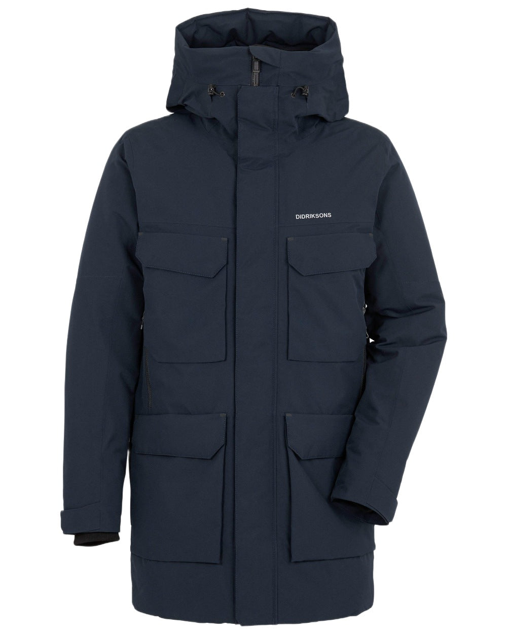 Dark Night Blue Coloured Didriksons Drew Parka on white background