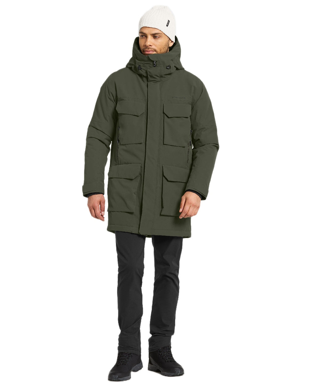 Deep Green Coloured Didriksons Drew Parka on white background