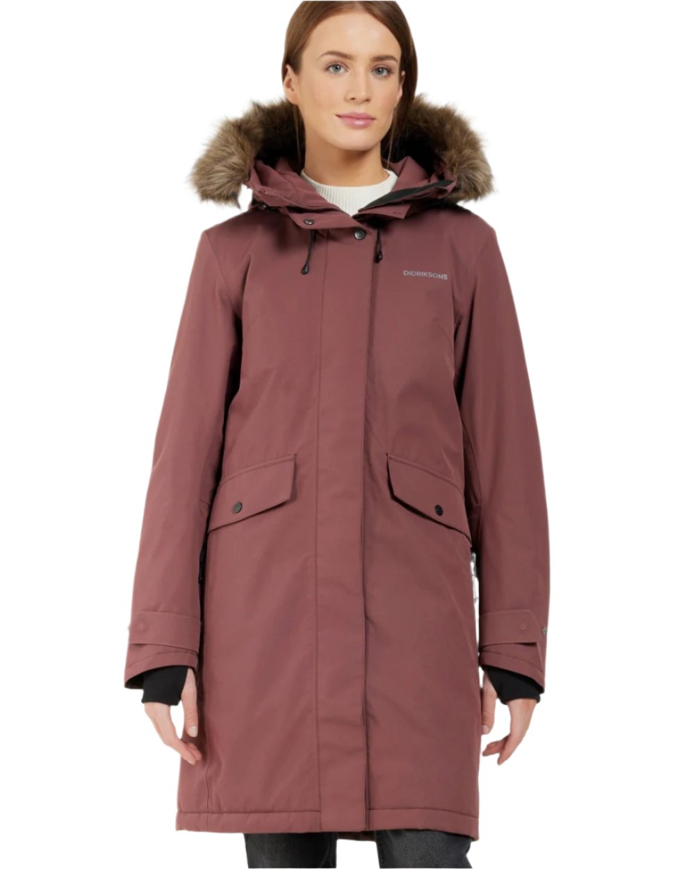 Old Rust Coloured Didriksons Erika Ladies Padded Waterproof Parka 3 On A White Background