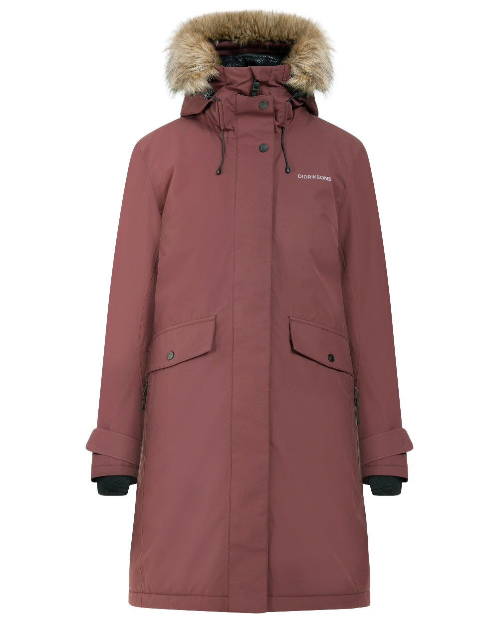 Old Rust Coloured Didriksons Erika Ladies Padded Waterproof Parka 3 On A White Background