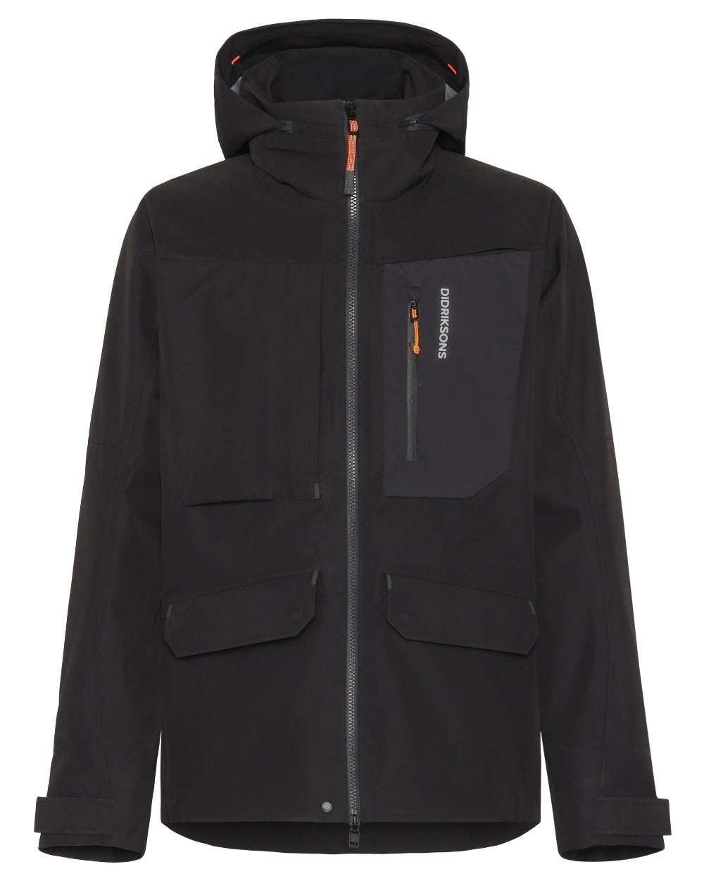 Black coloured Didriksons Fractus Waterproof Jacket on white background