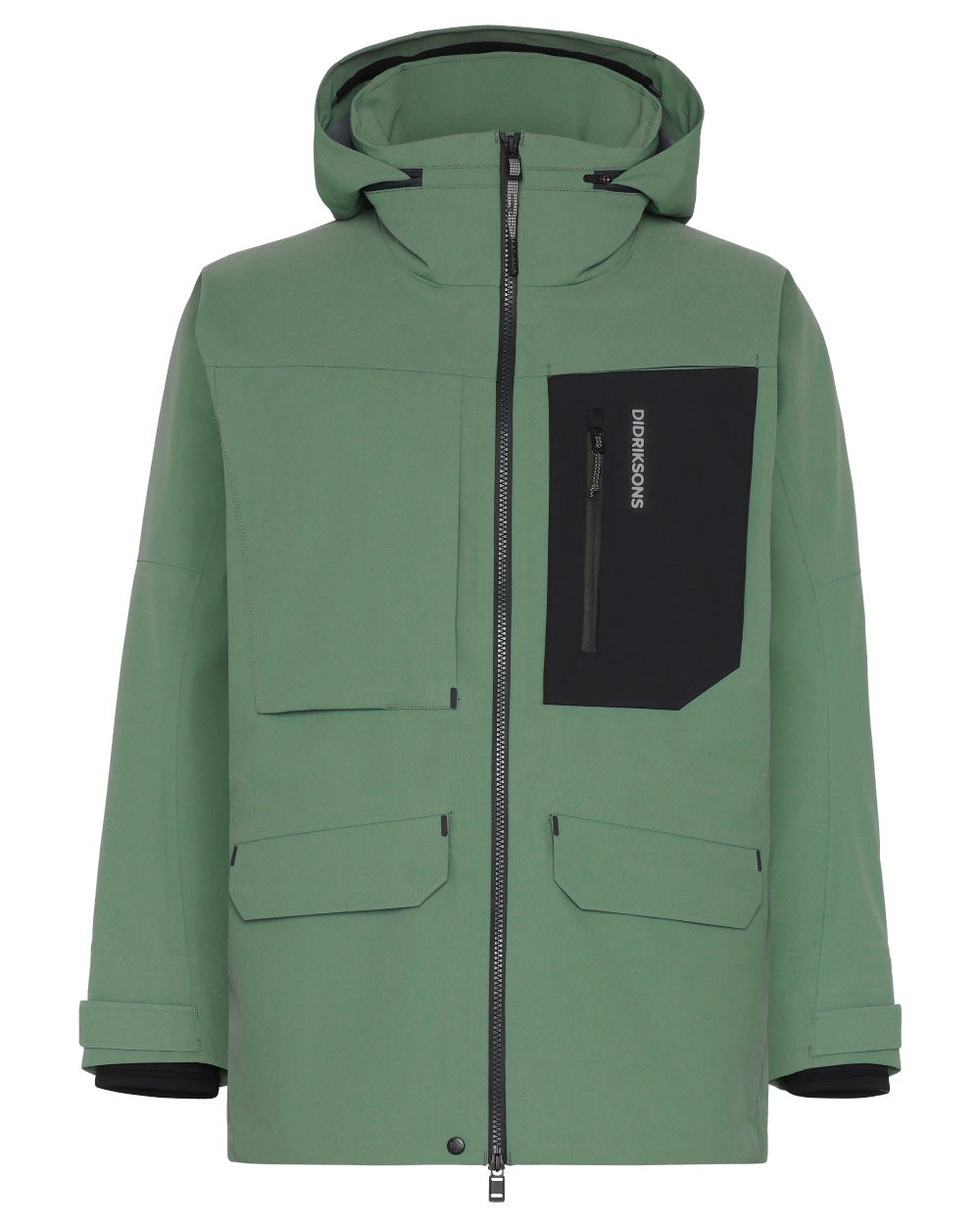 Dark Moss coloured Didriksons Fractus Waterproof Jacket on white background