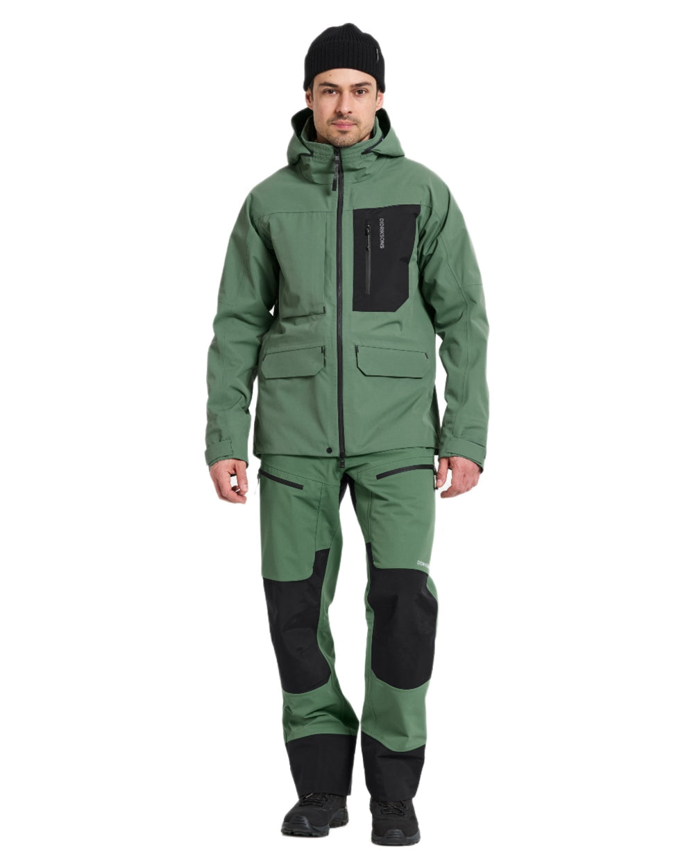 Dark Moss coloured Didriksons Fractus Waterproof Jacket on white background