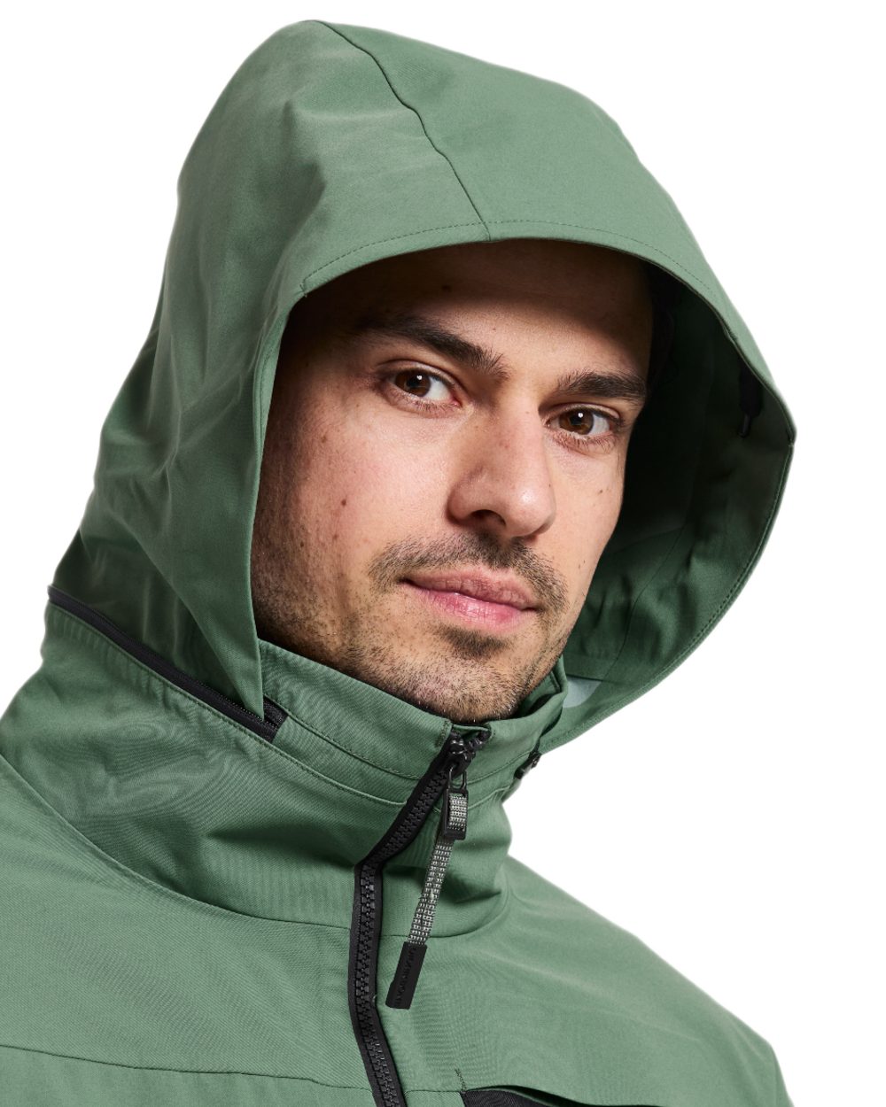 Dark Moss coloured Didriksons Fractus Waterproof Jacket on white background
