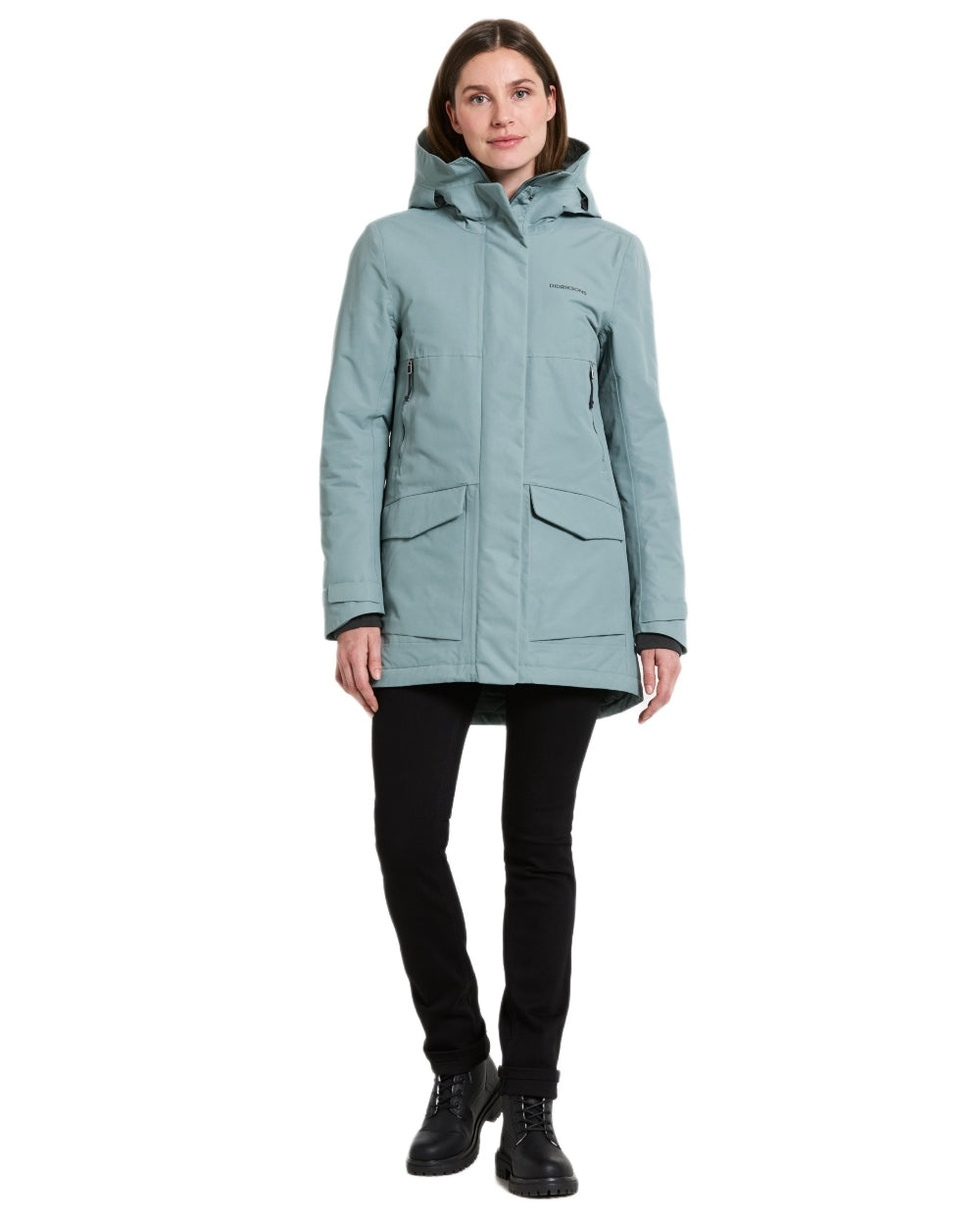 Factory Blue coloured Didriksons Frida Womens Parka 7 on white background