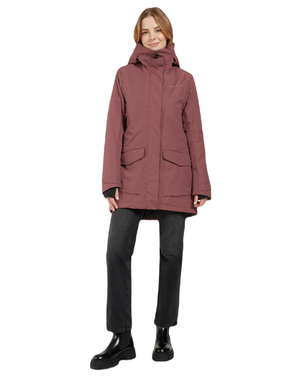 Old Rust coloured Didriksons Frida Womens Parka 7 on white background
