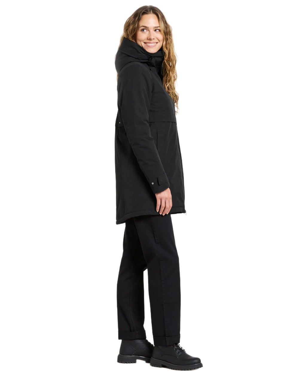 Black Coloured Didriksons Helle Ladies Parka 6 on white background